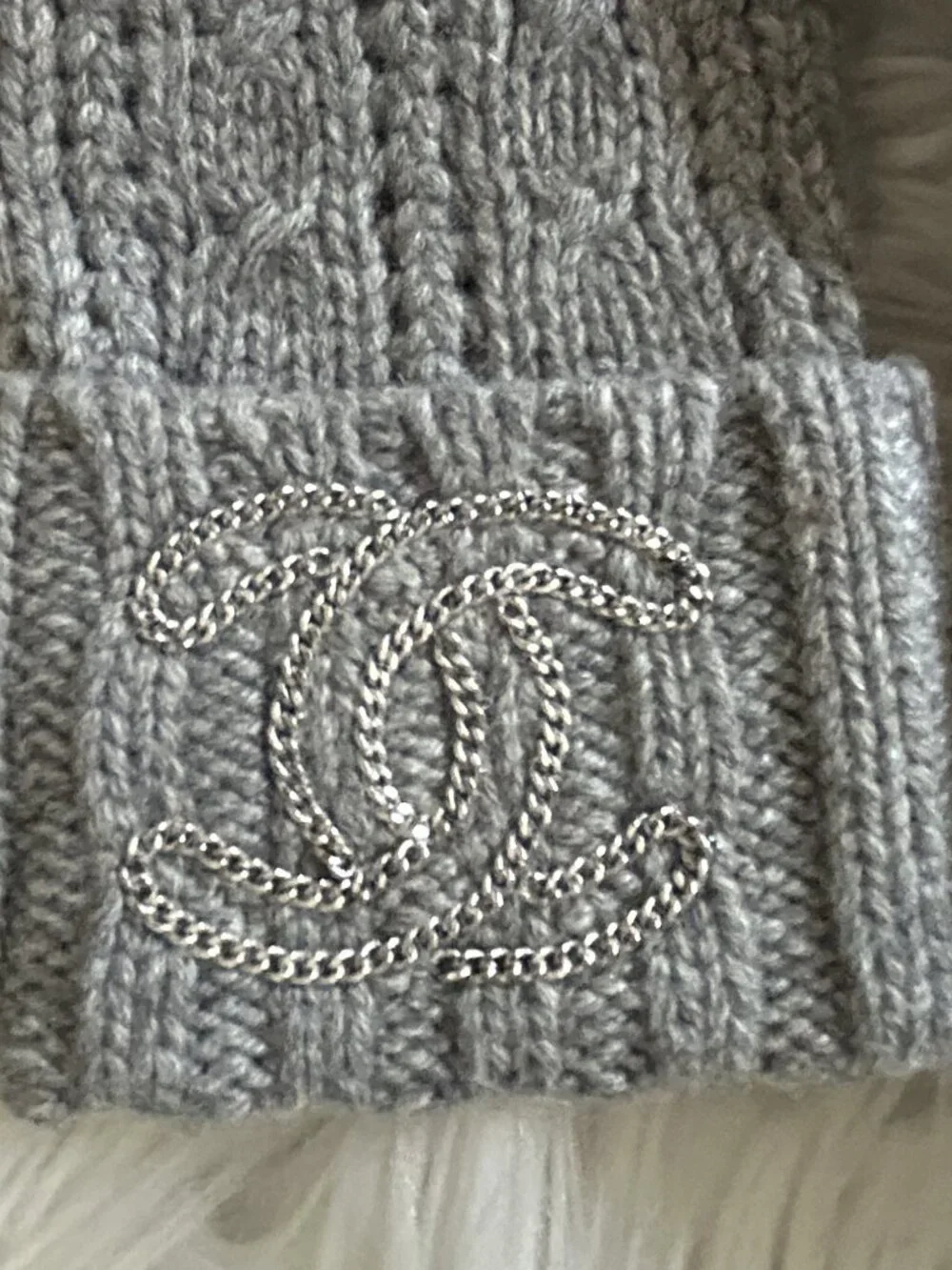 Chanel Cashmere Fingerless Chain Link CC Gloves Gray